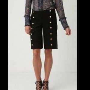 NWT Elevenses Anthropologie Black long shorts with gold buttons sz 4
